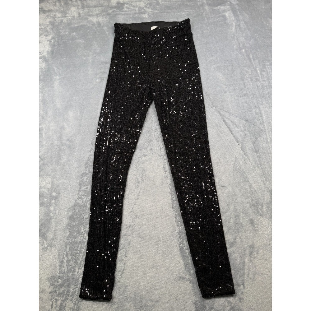 H&M Sequin Leggings Women Small Black Stretch Slim Skinny Leg High Waist Pull On